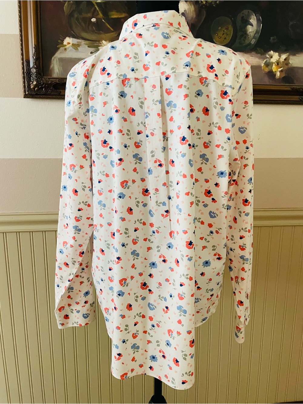 L.L. Bean Wrinkle Free White Button-Down Shirt with Pink & Blue Floral Print - Picture 7 of 15